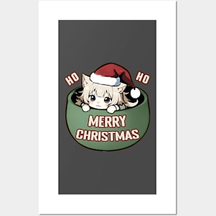 Anime Cup Cat Merry Christmas Posters and Art